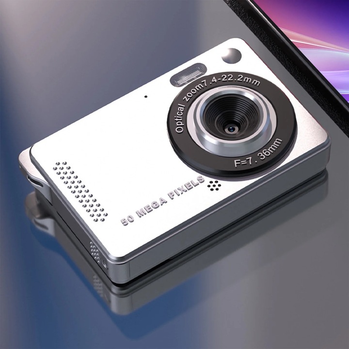 Aparat foto digital YANYXR, 50MP, stabilizare electronica, zoom 16X, alb, 9.5x5.6x2.6cm