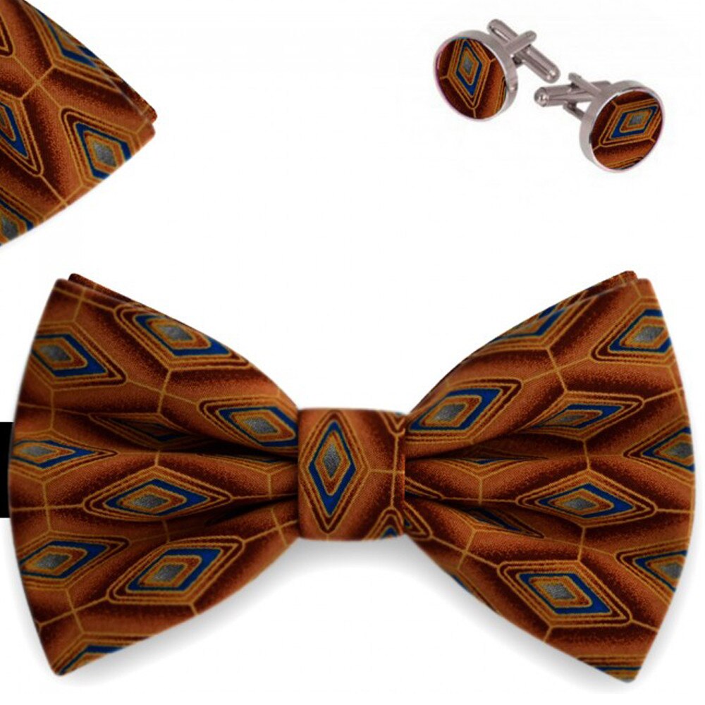 Set papion barbati, batista, butoni, maro, model romburi