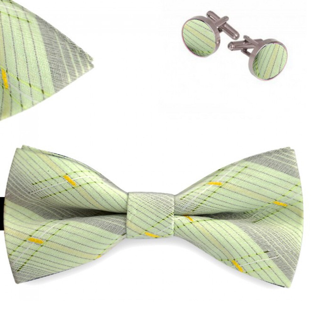 Set papion barbati, batista, butoni, verde, brodat