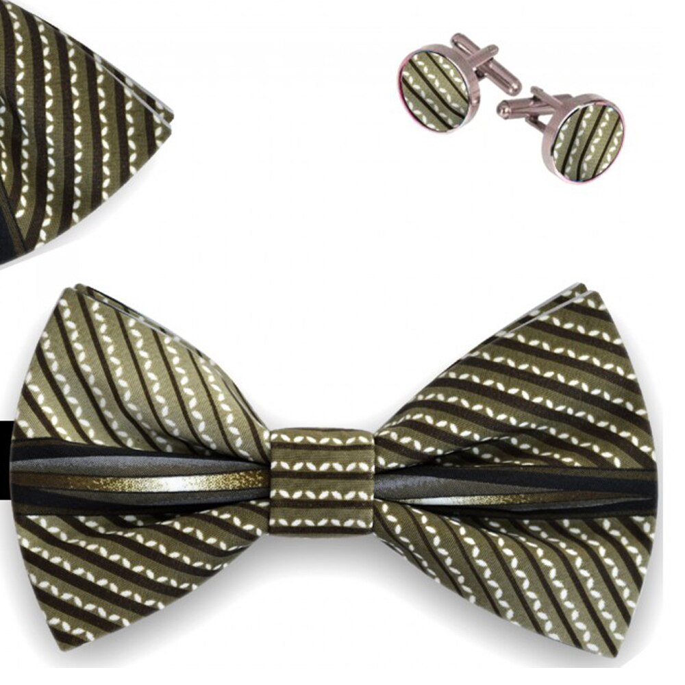 Set papion barbati, batista, butoni, verde militar, model zig zag