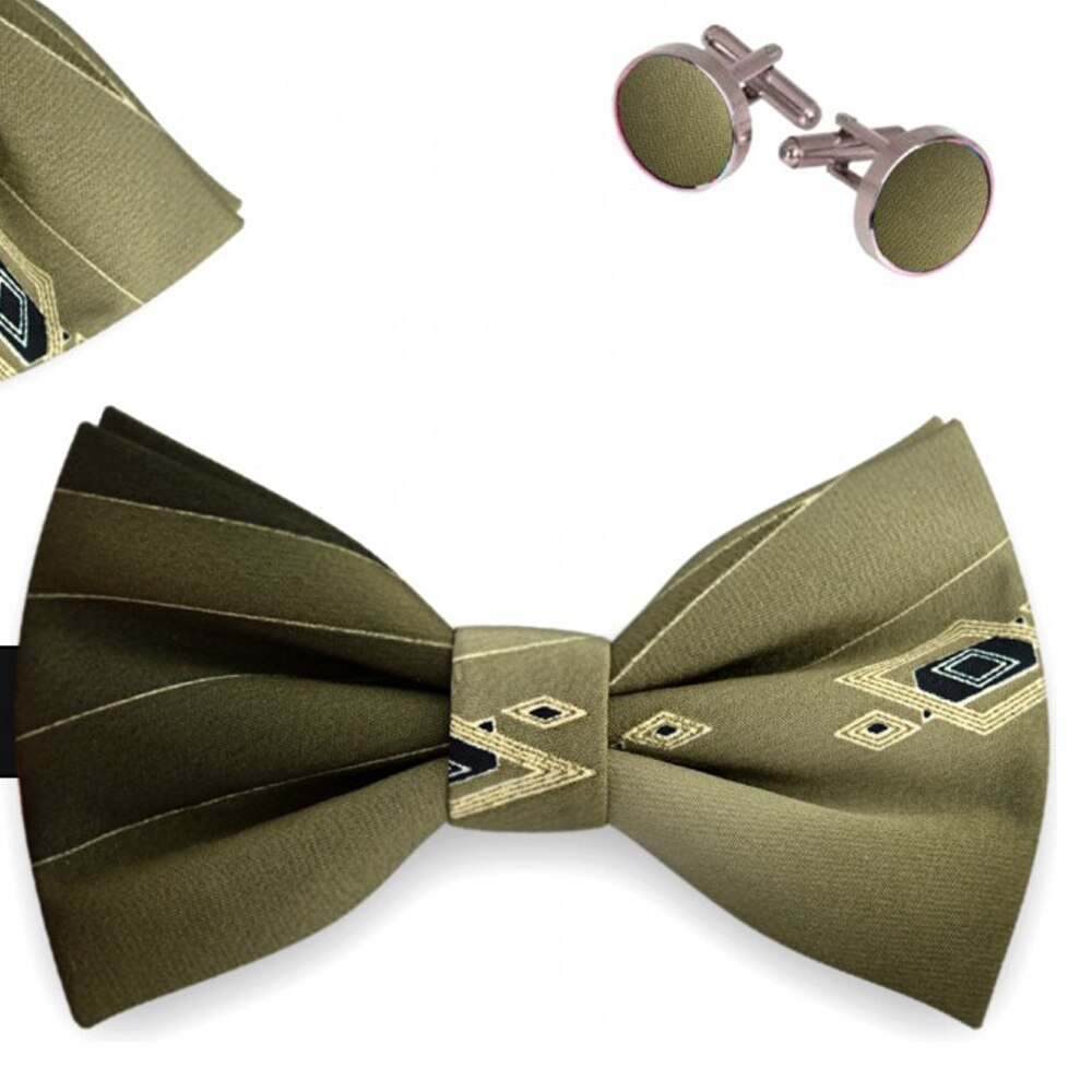 Set papion barbati, batista, butoni, verde, model romburi