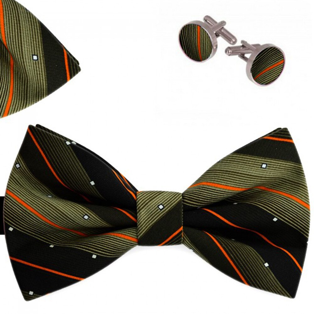 Set papion barbati, batista, butoni, verde, imodel dungi delicate