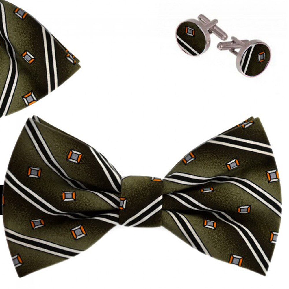 Set papion barbati, batista, butoni, verde, model diamant