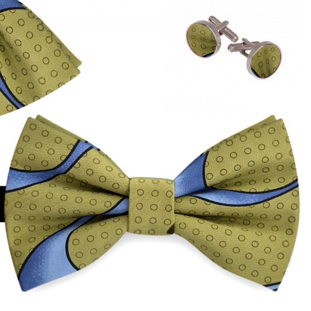 Set papion barbati, batista, butoni, verde oliv, model caleidoscopic