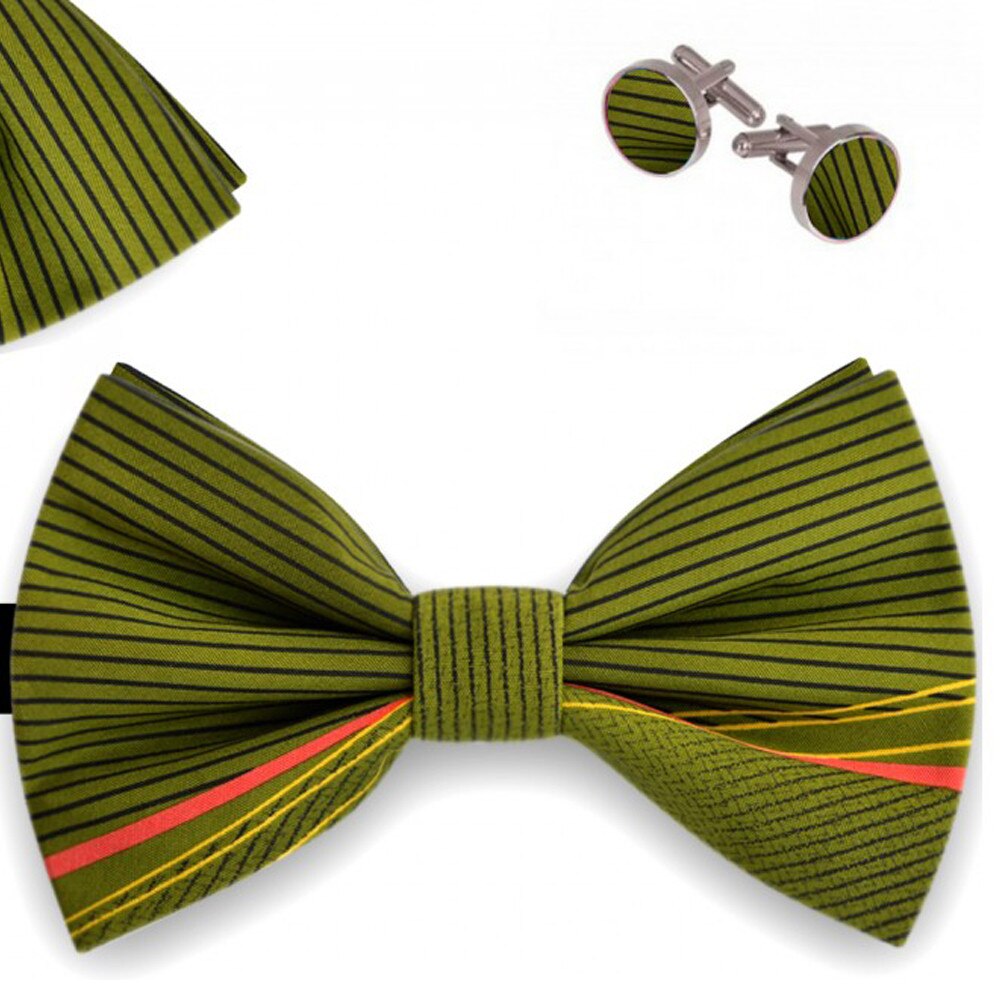 Set papion barbati, batista, butoni, verde, model dungi discrete