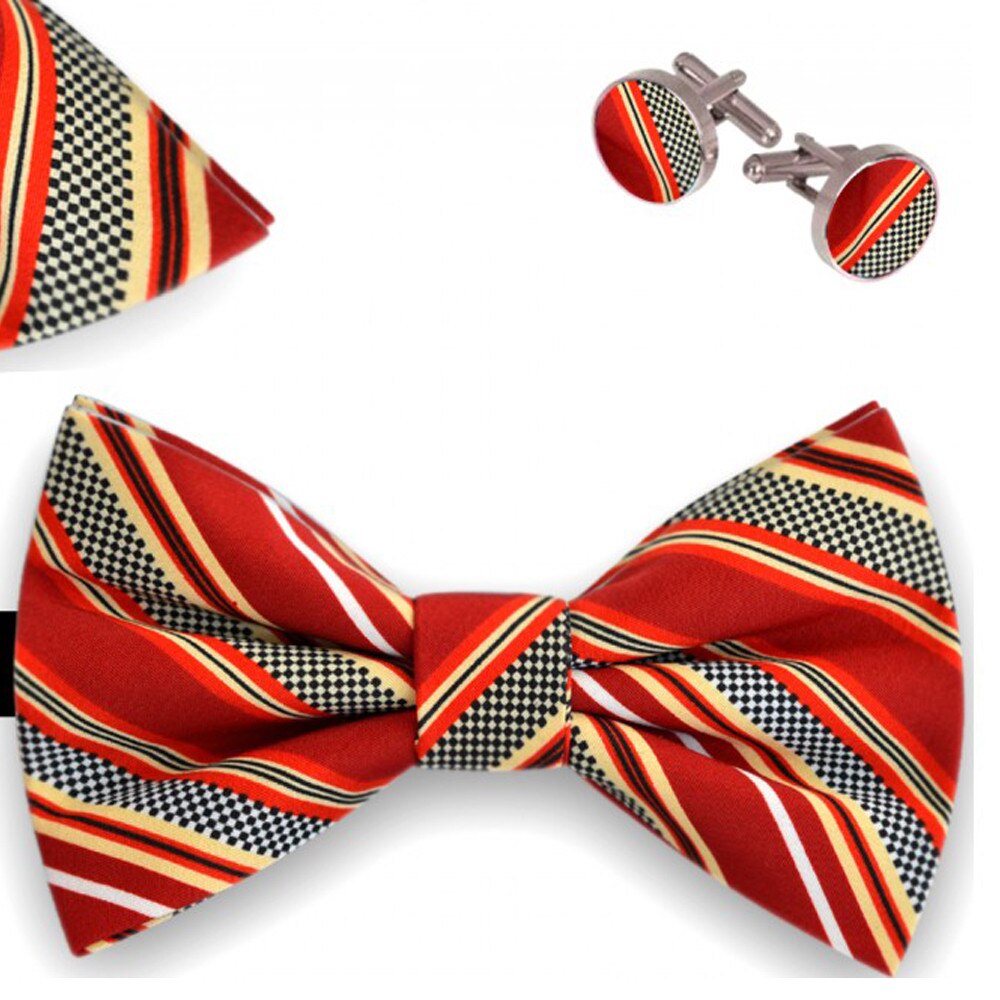 Set papion barbati, batista, butoni, rosu, mixuri de imprimeuri stilizate