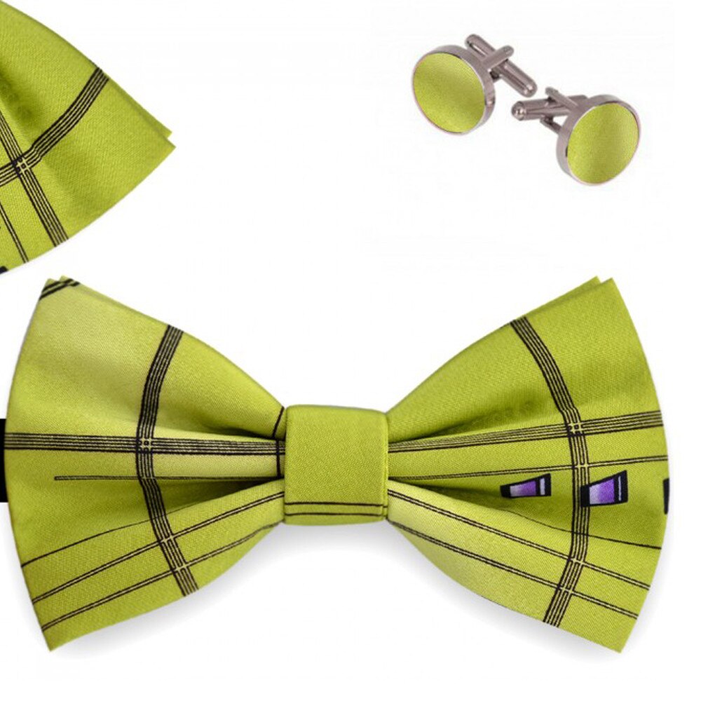Set papion barbati, batista, butoni, verde, model dungi stilizate delicat