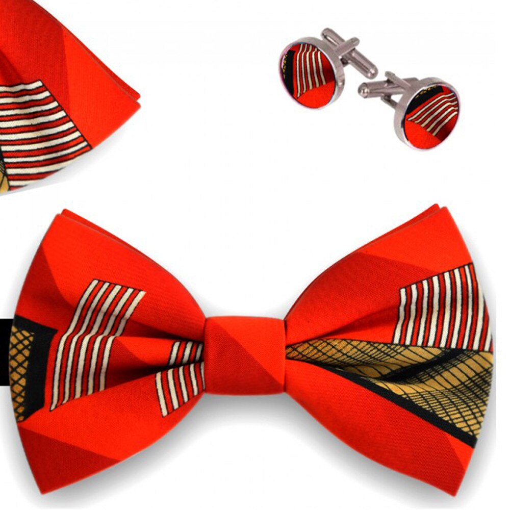 Set papion barbati, batista, butoni, rosu, model elemente artistice