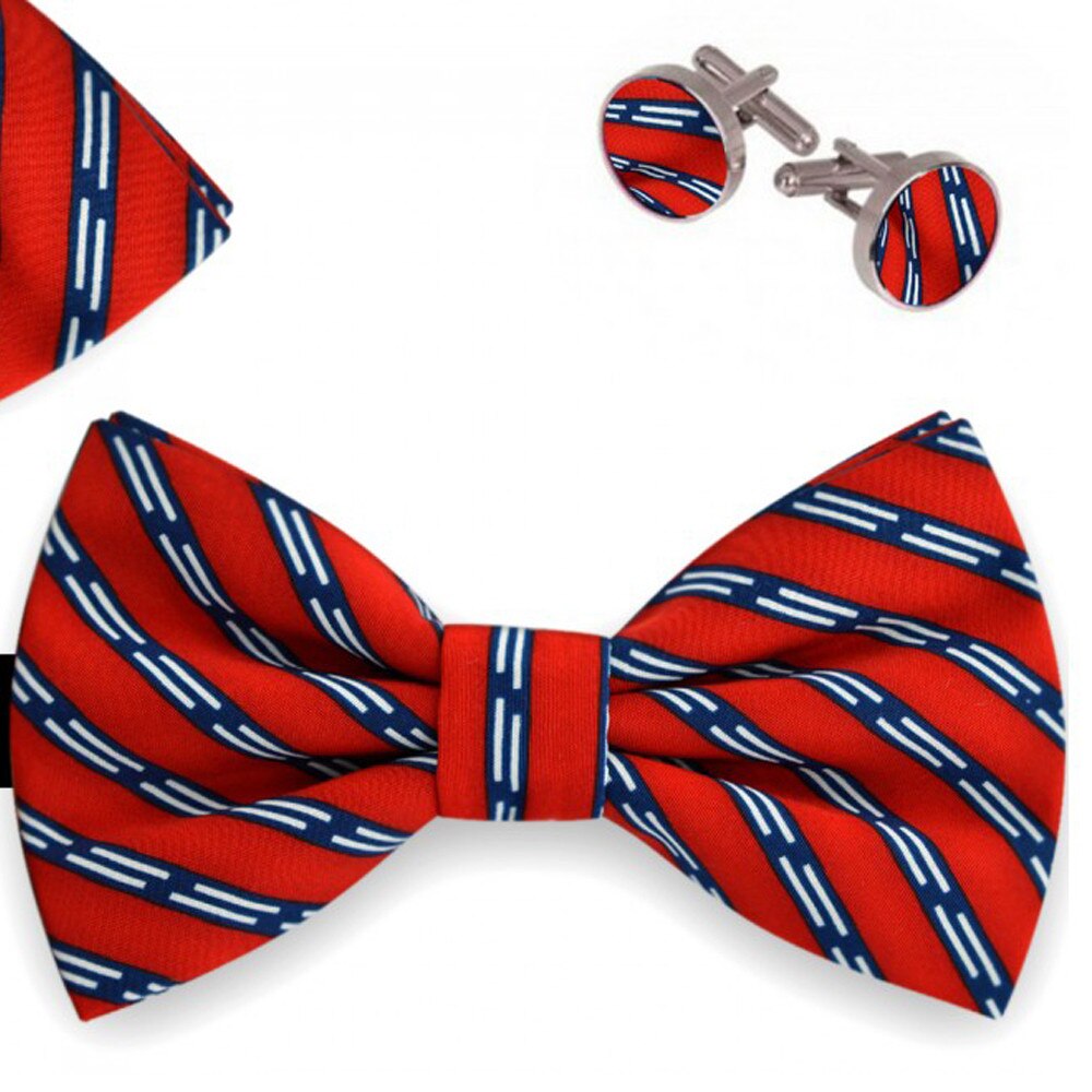 Set papion barbati, batista, butoni, rosu, linii punctate