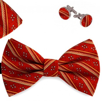 Set papion barbati, batista, butoni, rosu, model inspiratie folk Set papion barbati, batista, butoni, rosu, model inspiratie folk