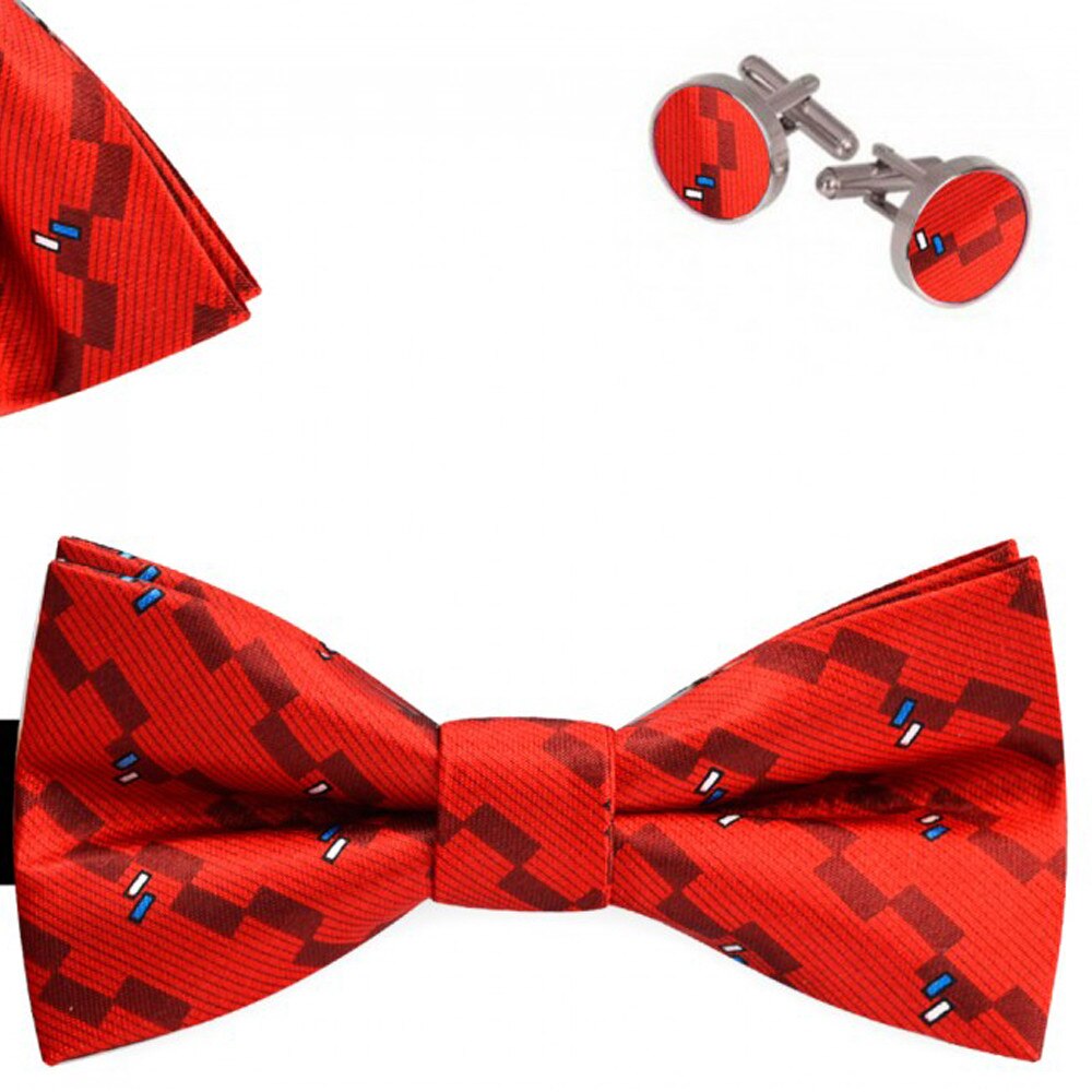 Set papion barbati, batista, butoni, rosu, model stil domino