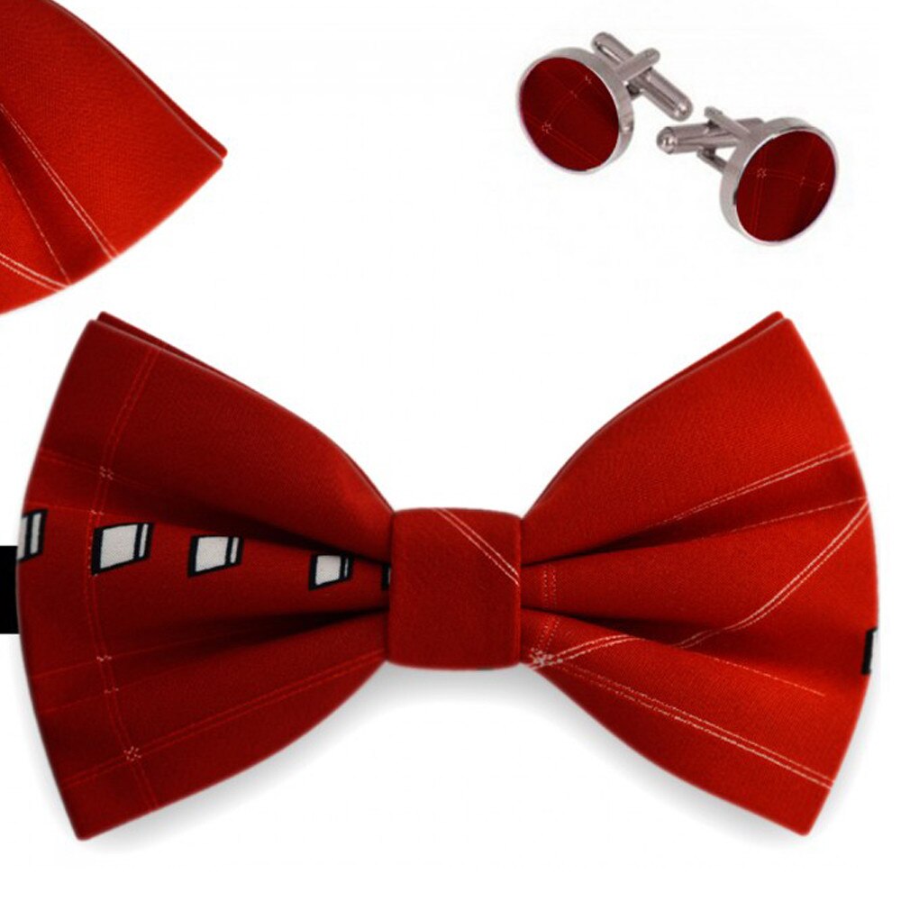 Set papion barbati, batista, butoni, rosu, model geometric