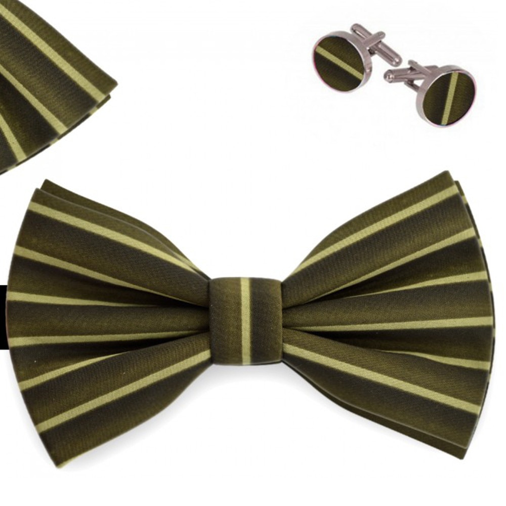 Set papion barbati, batista, butoni, verde, model linii drepte pozitionate orizontal