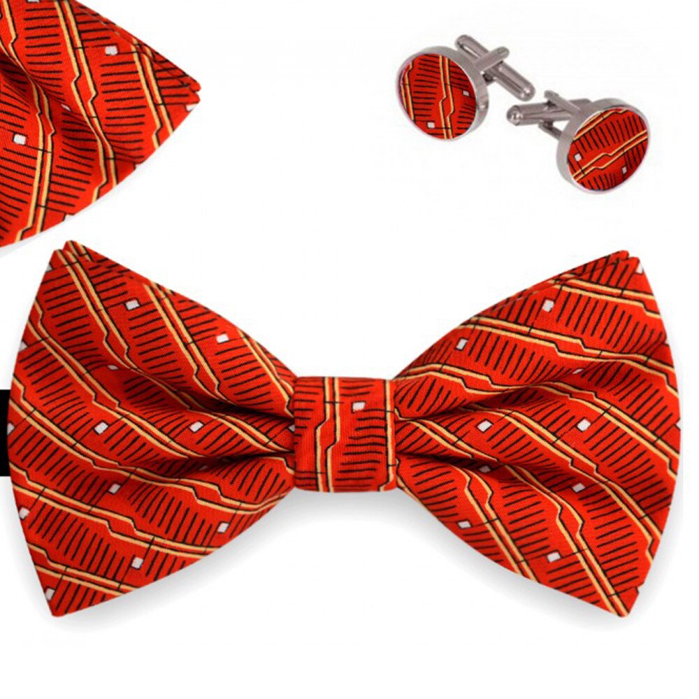 Set papion barbati, batista, butoni, rosu, model stilizat