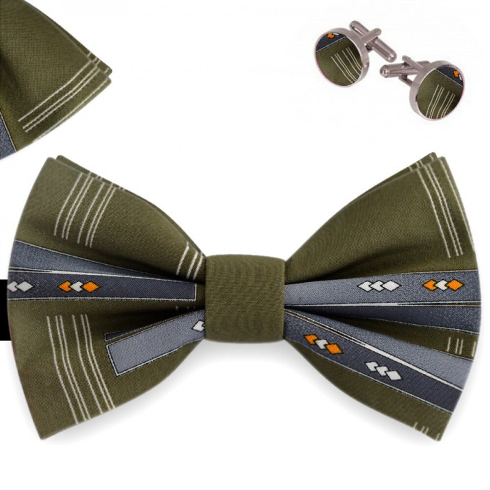 Set papion barbati, batista, butoni, verde, model imagini figurative