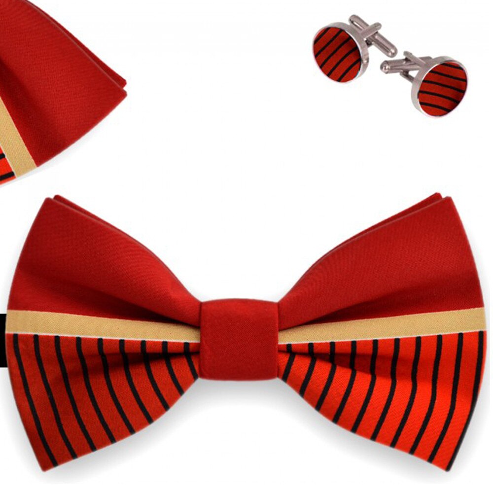 Set papion barbati, batista, butoni, rosu, model Pinstripe