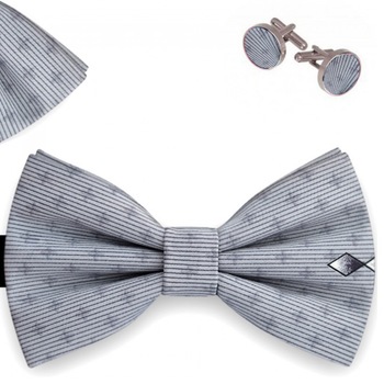 Set papion barbati, batista, butoni, gri, model floral Set papion barbati, batista, butoni, gri, model floral