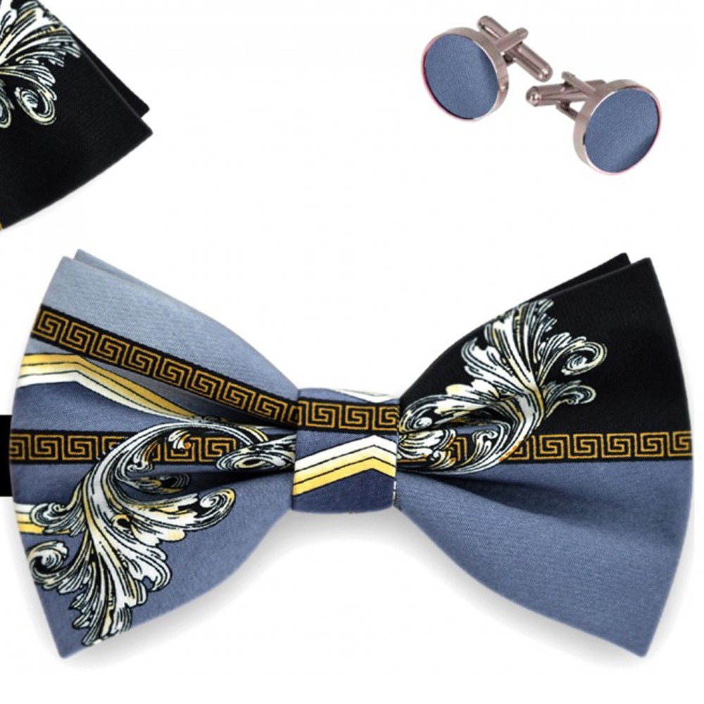 Set papion barbati, batista, butoni, gri, model eclectic