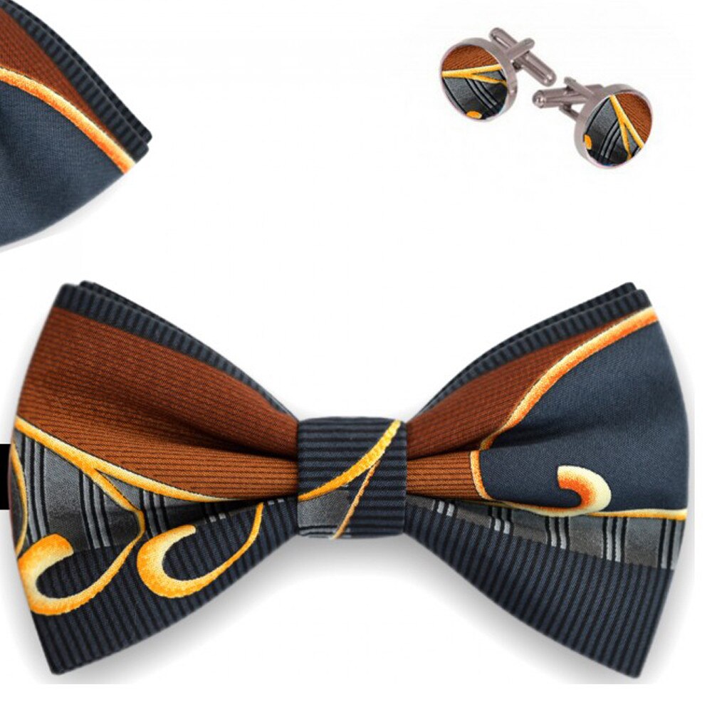 Set papion barbati, batista, butoni, bicolor, gri - maro, model baroc