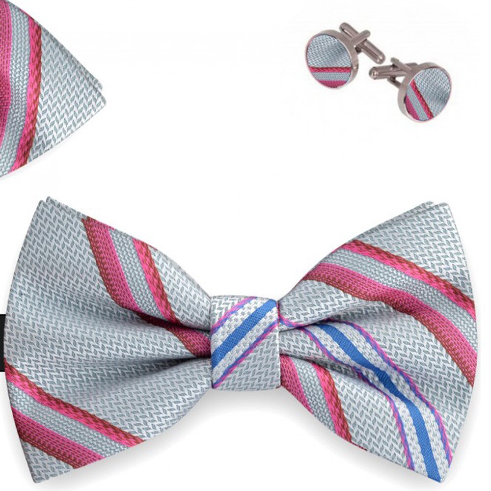 Set papion barbati, batista, butoni, gri, embosat, model dungi