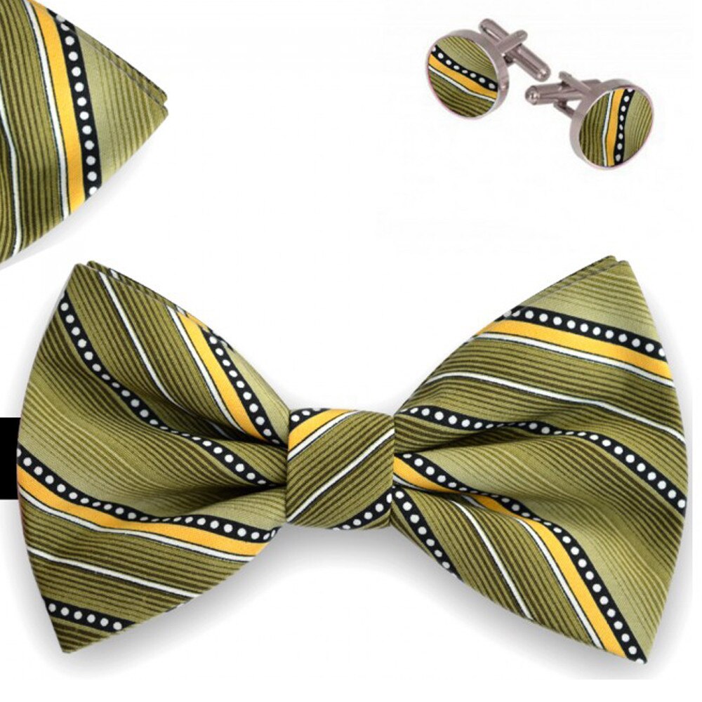 Set papion barbati, batista, butoni, verde maslaniu, model avangardist