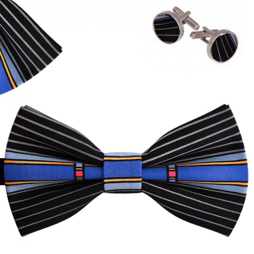 Set papion barbati, batista, butoni, negru, model inspiratie urbana, butterfly