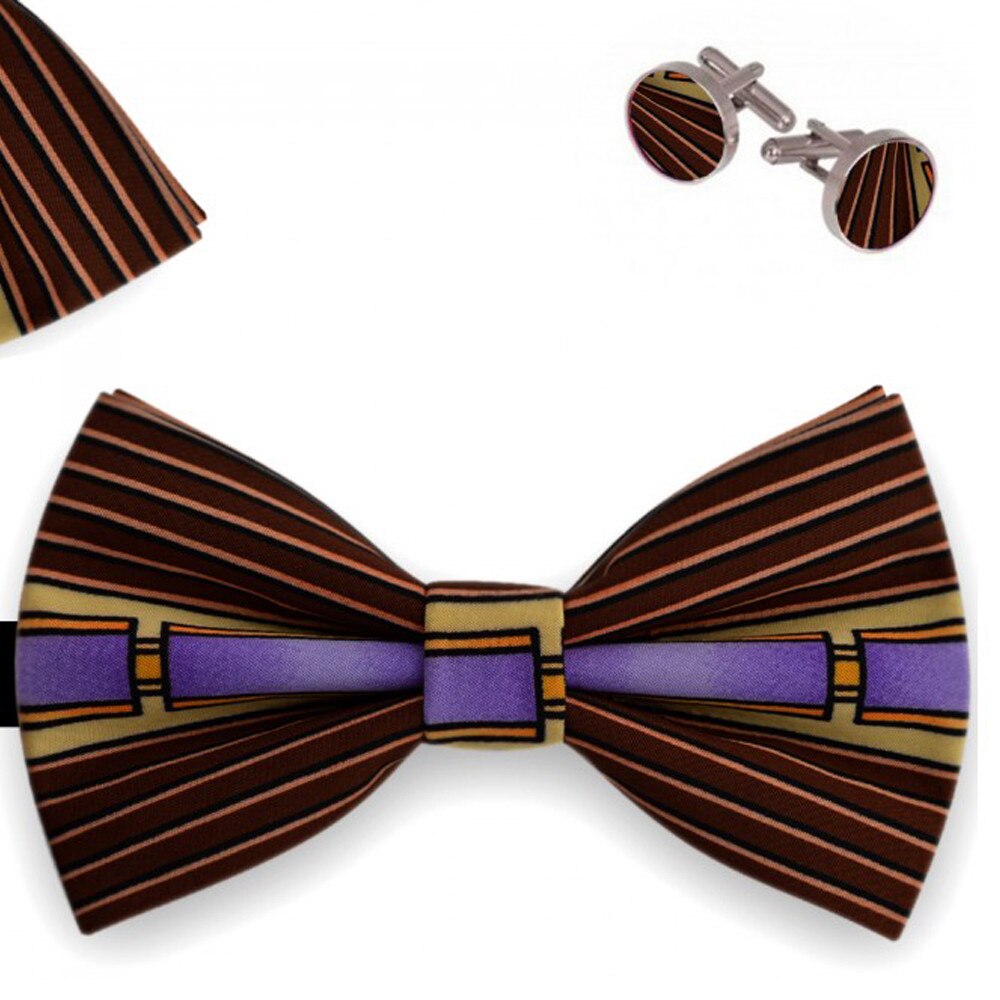 Set papion barbati, batista, butoni, maro, model ludic turn