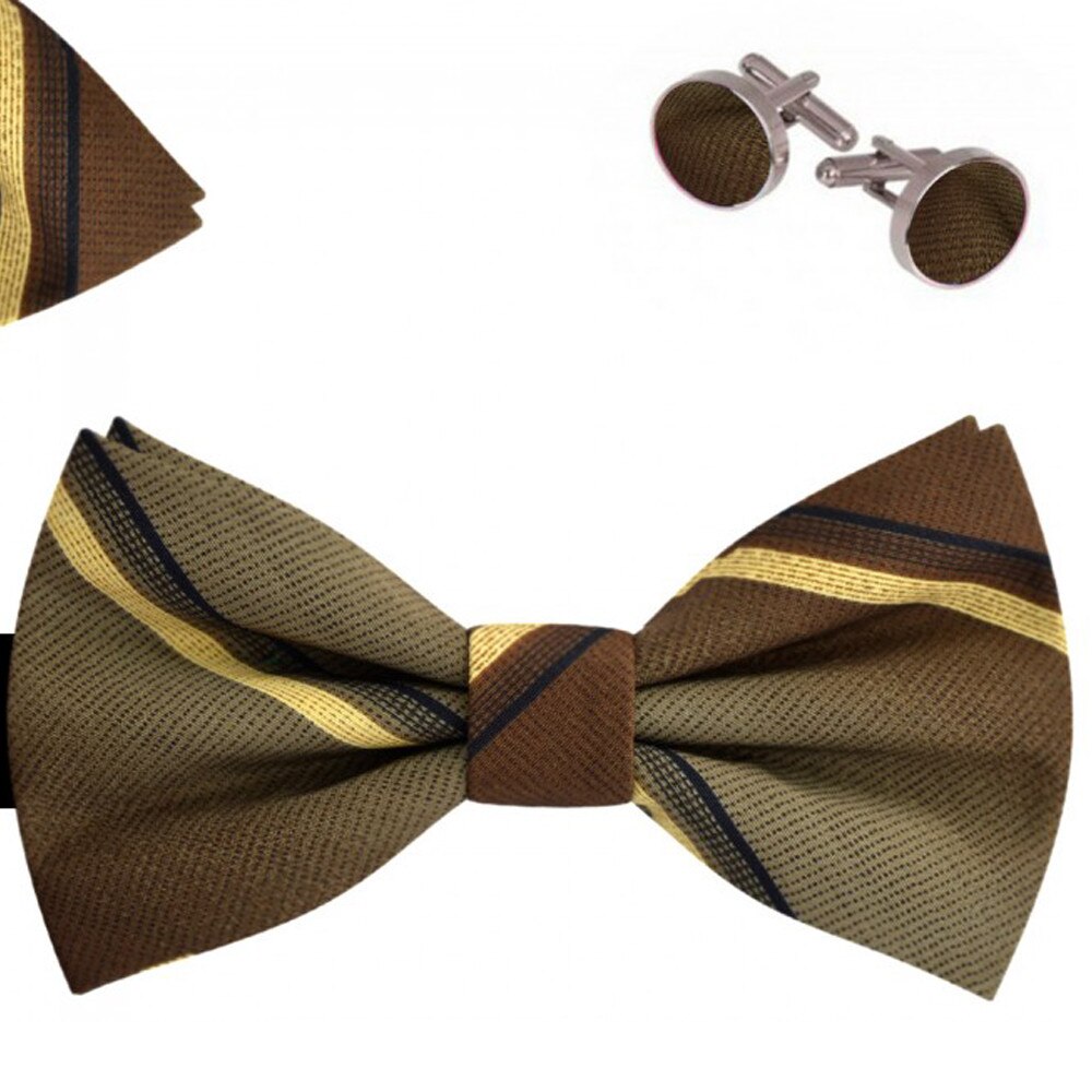 Set papion barbati, batista, butoni, maro trabuc, model Sharkskin, dungi curbate