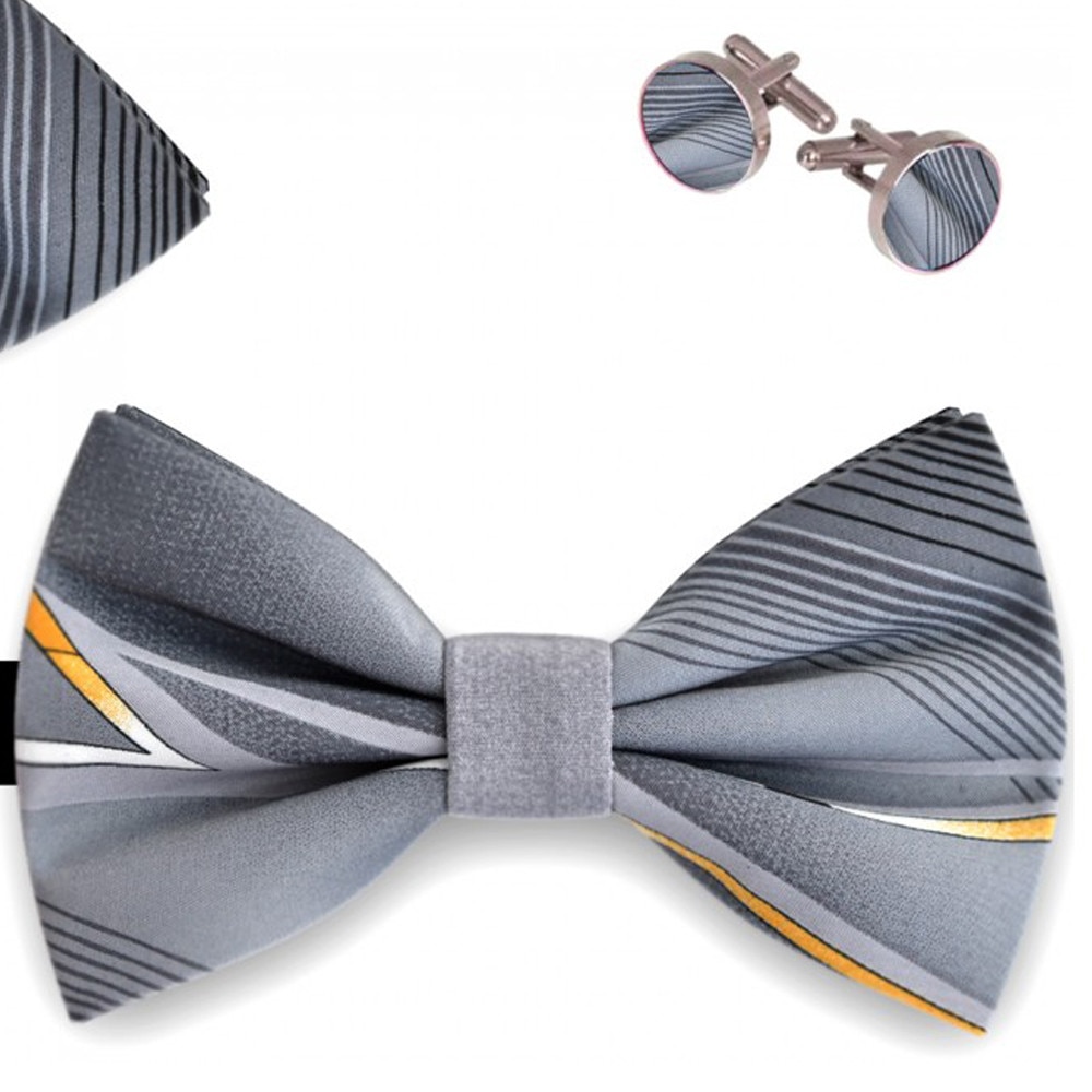 Set papion barbati, batista, butoni, gri, model psihedelic