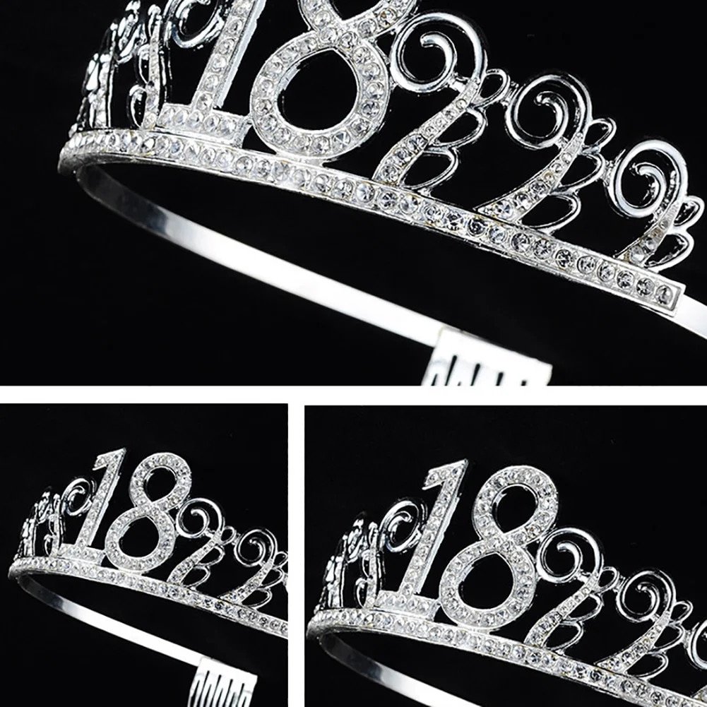 Tiara numar cu strasuri, accesoriu de par, 13cm x 5cm, pentru