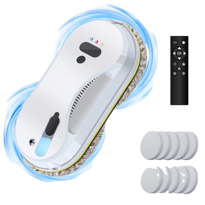 Робот за почистване на прозорци с ултразвукова пръскачка, дистанционно управление, автоматично разпознаване, бял, 10 м