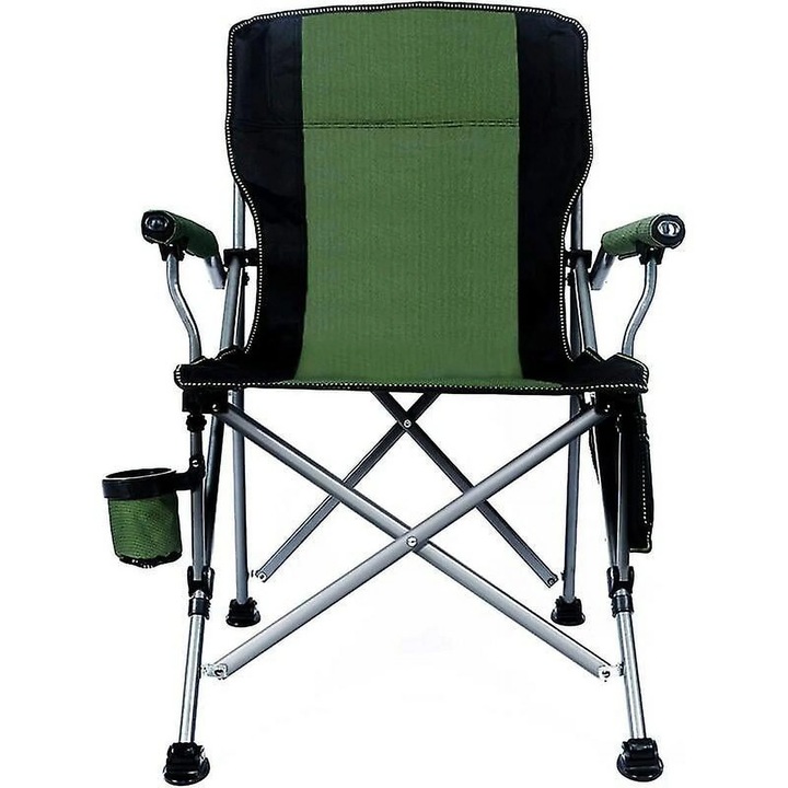 Сгъваем къмпинг стол, 150 кг, с поставка за напитки и чанта за носене, зелен, 58x58x90 см