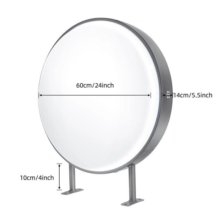 Panou publicitar, Caseta luminoasa LED rotunda, 60 cm, dubla fata, impermeabila, montaj pe perete, 11–15 W, exterior