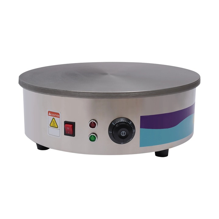 Уред за палачинки, Crepe maker, Чугунена плоча 45 см, 3000 W, Термостат 50–300 °C, Корпус от неръждаема стомана, За плот, Включва разпределител за тесто и шпатула