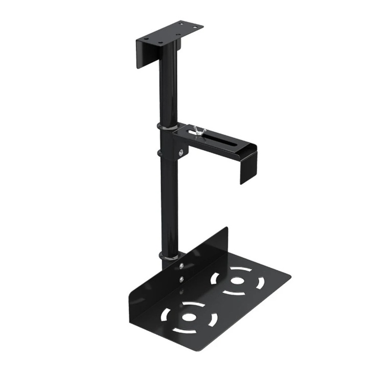 Suport laptop/unitate PC sub birou, Consola perete/masa, Latime Reglabila, Rotire 360°, Otel Carbon, ES-Black