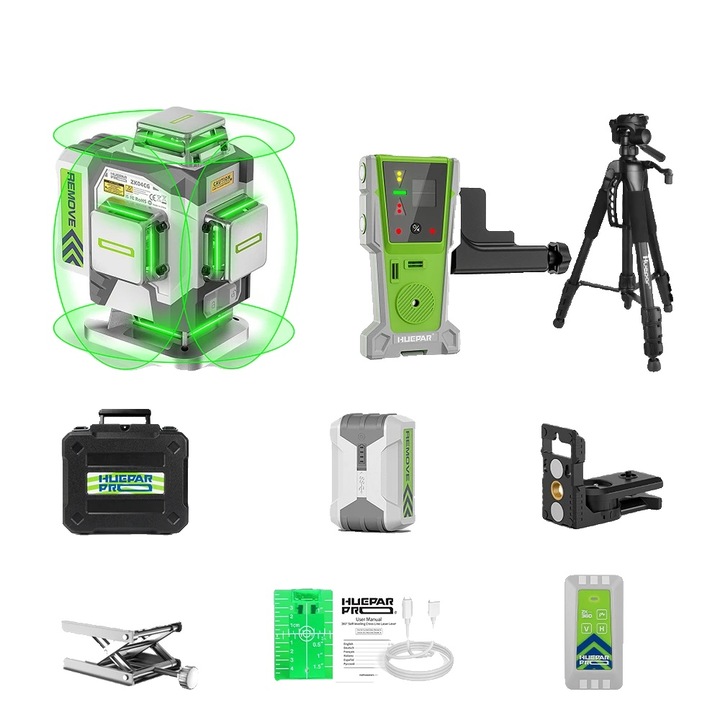 Nivela laser 4D, 16 linii, fascicul verde, control de la distanta, 24x26.8x11.5cm