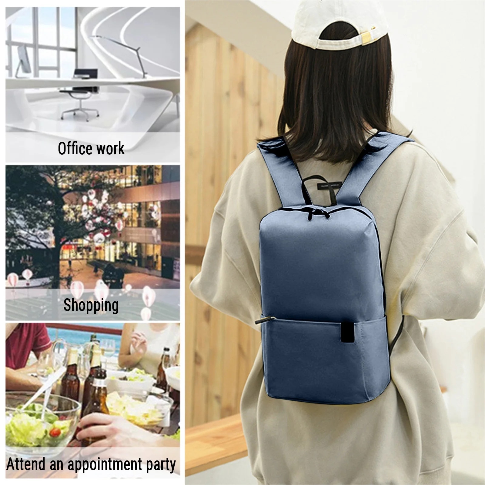 Rucsac laptop 13 inch, rezistent, albastru inchis, 34x22x12cm, unisex, cu port USB si portofel