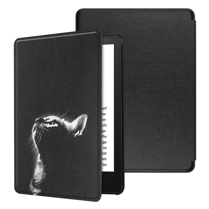 Husa pentru Kindle Paperwhite 2024 7 inch, cu activare/oprire automata, Black Cat, sundiguer, negru