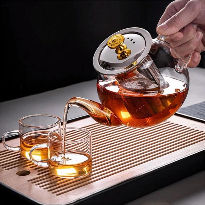 Ceainic sticla YANYXR 400ml infuzor detasabil transparent 13x13x11cm