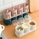 Set recipiente pentru condimente ZYBLSSBB, 3 borcanase din plastic cu lingurite si suport, capace pastel multicolor