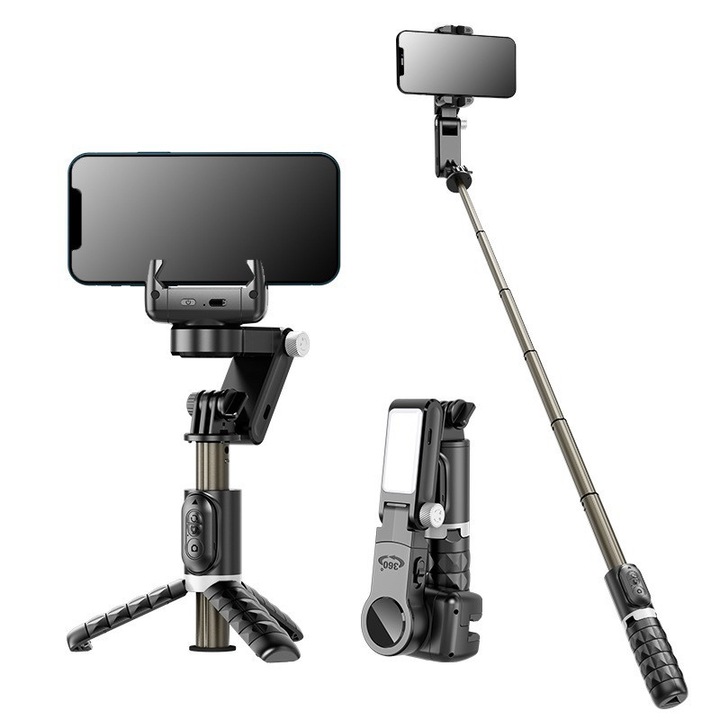 Sistem de Stabilizare Gimbal, Q18 3-in-1 Stabilizator Gimbal pentru telefon, 360 ° rotativ Tripod Selfie Stick cu urmarire inteligenta, detectarea fetei, modul Panorama, lumina de umplere incorporata, telecomanda, pentru live streaming