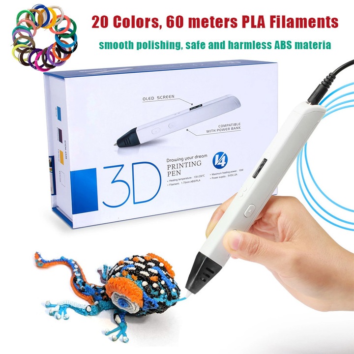 3D писалка, RP800A, бяла, 20 нишки филамент