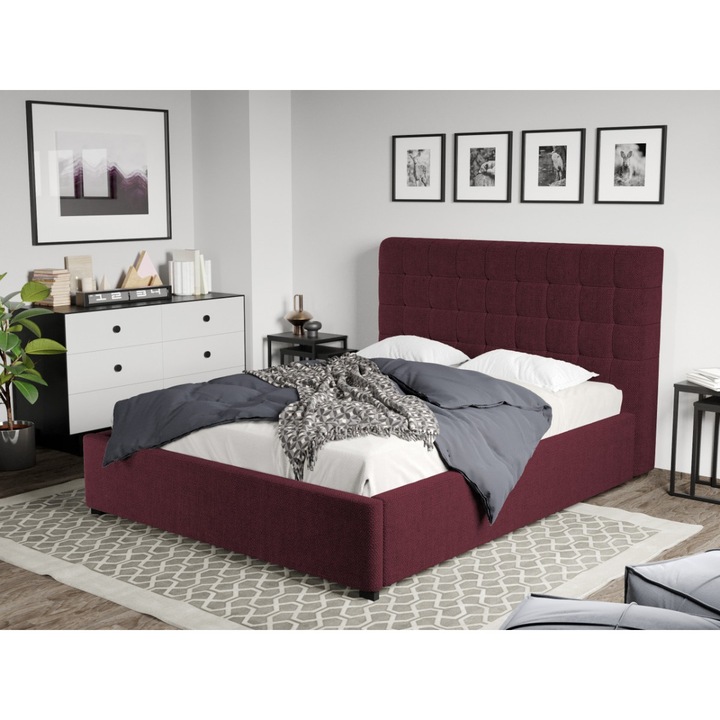 Pat Tapitat Rivo cu Somiera fixa, 140x200, Grena/Eden 9