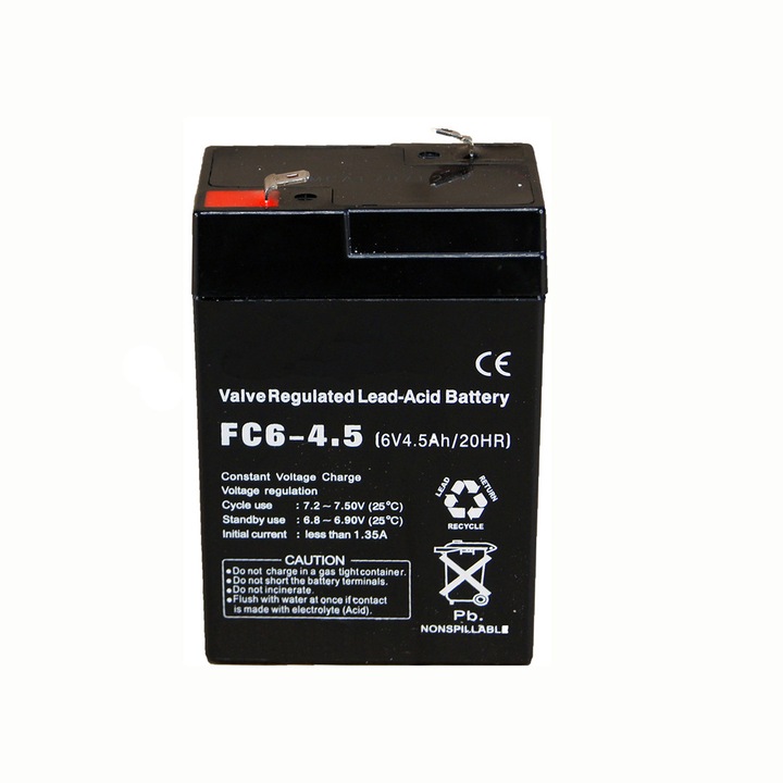 Baterie Universala Masinute / Motociclete & Triciclete Electrice pentru Copii, Comando Tech, 6V, 4.5Ah, Tehnologie AGM / VRLA, Nu Necesita Intretinere, Negru