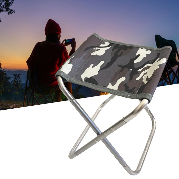 Сгъваема пейка, 28,5x24,5x22,5 см, алуминий и оксфордска тъкан, с чанта за съхранение, за къмпинг и риболов