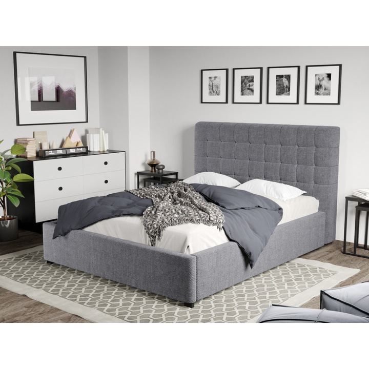 Pat Tapitat Rivo cu Somiera fixa, 140x200, Gri/Eden 18