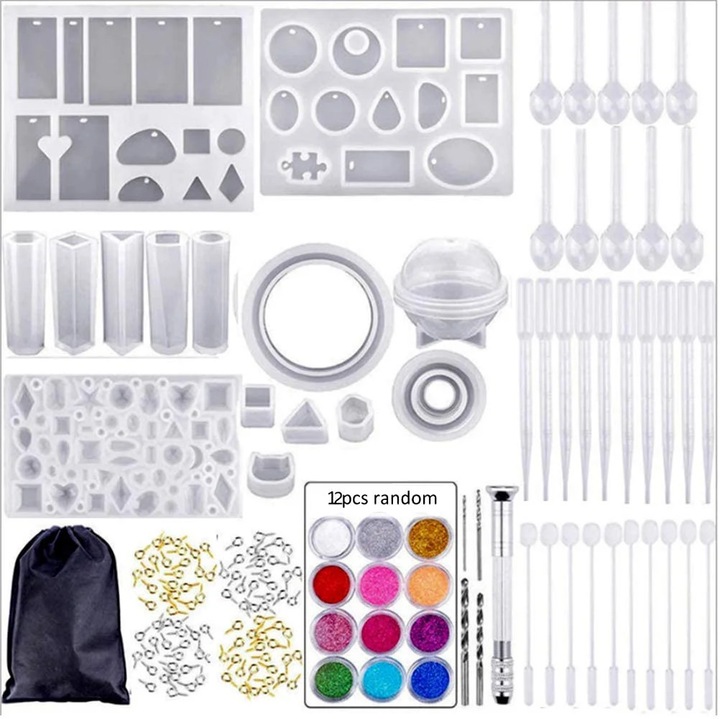 Set 159 piese matrite silicon si unelte pentru bijuterii DIY multicolor