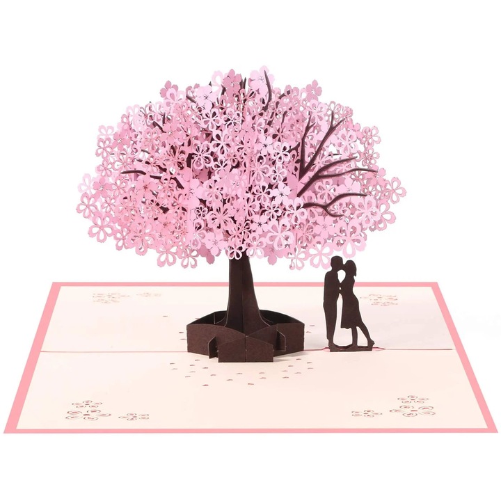 YANYXR 3D cseresznyevirág rózsaszín pop-up üdvözlőlap 15x21cm borítékkal