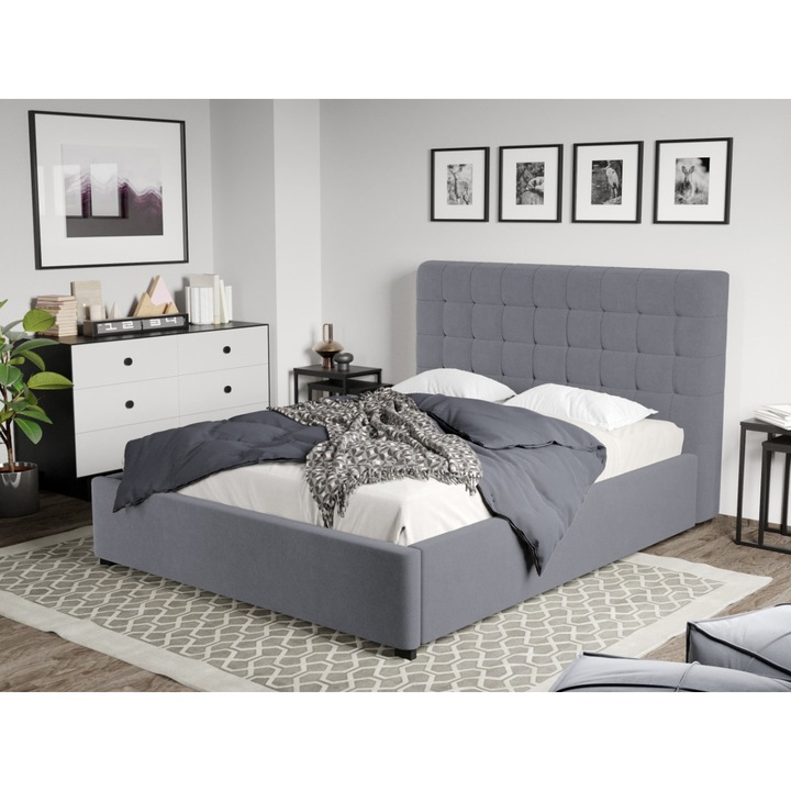 Pat Tapitat Rivo cu Somiera fixa, 140x200, Gri/Swing 17