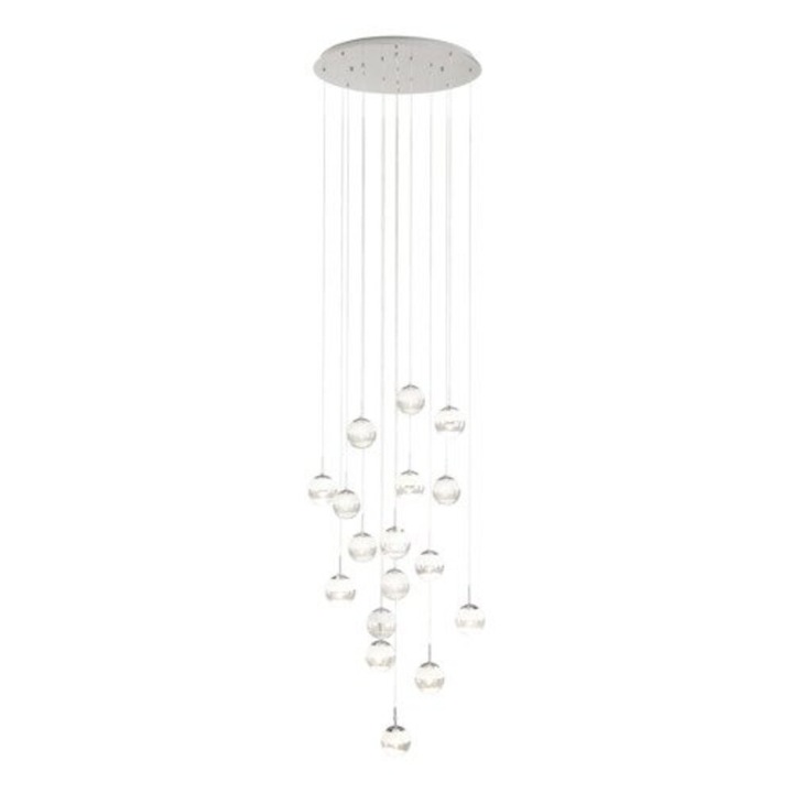 Pendul MONTEFIO 2, EGLO, LED, 17x5W, 8160 lm, 3000K, otel, sticla, cristal, crom, alb, 320 x 78 cm, inaltime reglabila